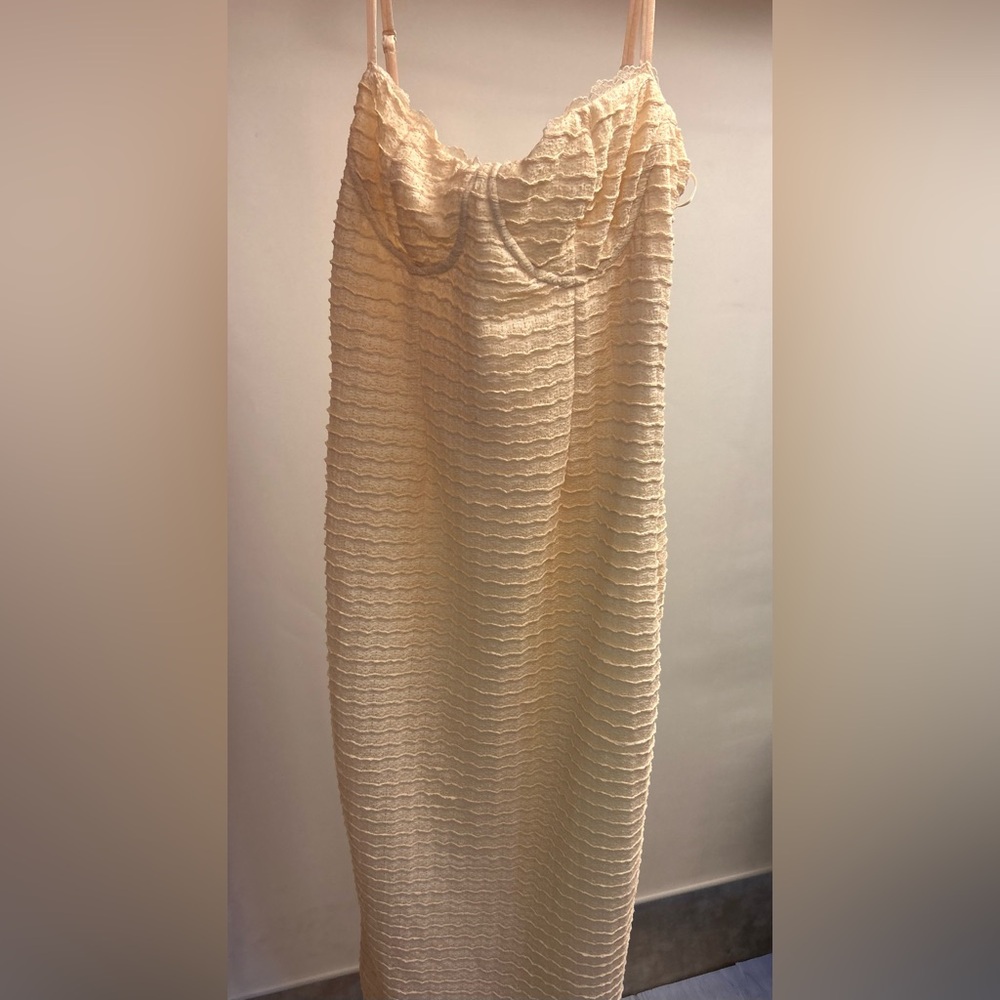 Camila Coelho Ivory Ruffled Textured Slip